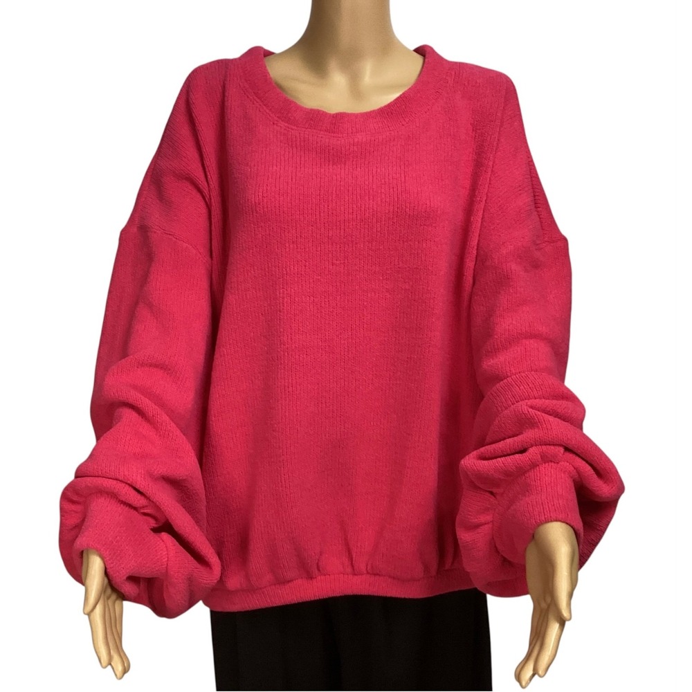 Free People Beach Hot Pink Oversized Balloon Sleeve Knit Sweater XL
